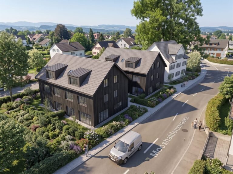 Luftaufnahme des Quartiers rund um die Überbauung