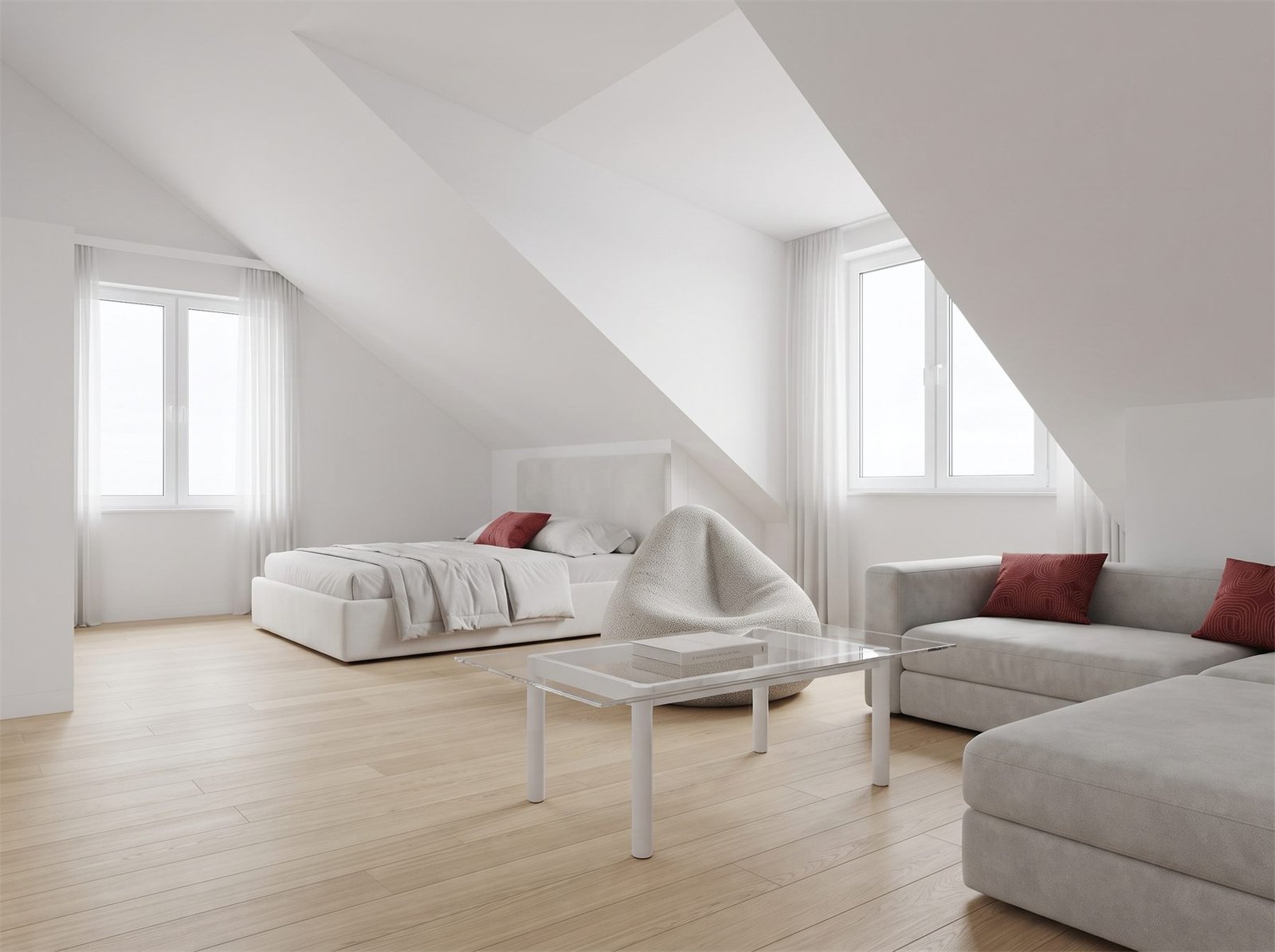 Wohnzimmer mit Sofa und Blick in den Garten